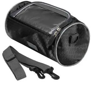 Ecocleanpath Black Cycling Handlebar Bag with Phone Window & Shoulder Strap - Water-Resistant Oxford Fabric