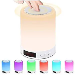 Ecocleanpath Bluetooth Speaker Bedside Lamp with RGB Color Changing, LED Touch Night Light & Alarm Clock, White - Kids & Teens Gift