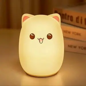 Ecocleanpath Cute Silicone Kitty Night Light for Kids - 7 Colors, 3 Brightness Levels, Rechargeable Nursery Lamp