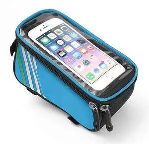 Ecocleanpath Blue Bike Phone Bag - Touchscreen Frame Mount, Waterproof Cycling Pouch with Audio Jack Ecocleanpath Blue Bike Phone Bag - Touchscreen Frame Mount, Waterproof Cycling Pouch with Audio Jack