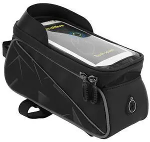 Ecocleanpath Waterproof Reflective Bike Top Tube Bag - Touchscreen Phone Case, Black | 6.5" Fit