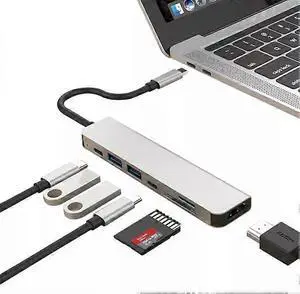 Ecocleanpath Gray USB C Hub for MacBook Pro/Air: 4K 60Hz HDMI, 87W PD, 2 USB Ports & SD/TF Card Reader