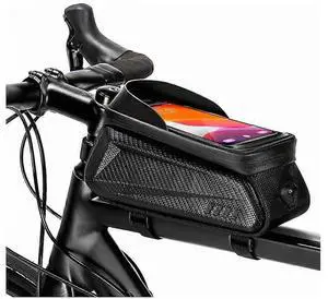 Ecocleanpath Waterproof Bike Handlebar Bag with Touch Screen, Hard Shell Top Tube Pouch for Phones Under 7.2" (Black)
