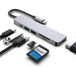 Ecocleanpath 6-in-1 USB-C Hub for MacBook Pro, 4K HDMI Multiport Adapter with SD/TF Card Reader (Gray)