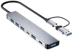 Ecocleanpath 7-in-1 USB C Hub, Gray - High-Speed Data Transfer, Plug & Play, Compact Multi-Port Adapter