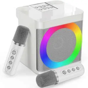 Ecocleanpath Portable Karaoke Machine with 2 Wireless Mics, 3000mAh Battery, Bluetooth 5.1, RGB Lights & Echo for Home/Party