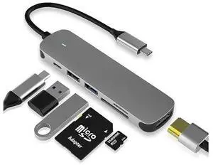 Ecocleanpath 6-in-1 USB C Hub with 4K HDMI, PD Charging, SD/TF Reader for MacBook Pro/Air (Grey)