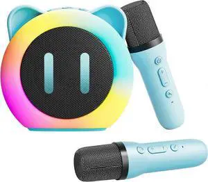 Ecocleanpath Blue Karaoke Speaker with 2 Mics & LED Lights - Portable Bluetooth Machine for Kids & Adults