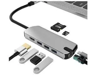 Ecocleanpath 8-in-1 USB C Hub with Gigabit Ethernet, 4K HDMI, 100W PD, 3 USB 3.0 Ports & Card Reader - Grey