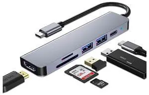 Ecocleanpath 6-in-1 USB C Hub for MacBook Pro/Air, Gray Multiport Adapter with 4K HDMI, PD Charging