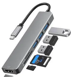 Ecocleanpath 6-in-1 USB C Hub Adapter with 4K HDMI, SD Card Reader, 3 USB Ports - Gray