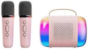 Ecocleanpath Mini Karaoke Machine with 2 Wireless Mics, Bluetooth Speaker & RGB Lights for Kids Adults
