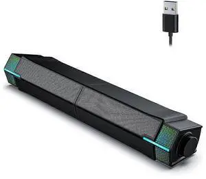 Ecocleanpath Bluetooth 5.3 PC Sound Bar with Gradient LED Lights, USB-Powered Stereo Speakers for Desktop Gaming & Music (Black)