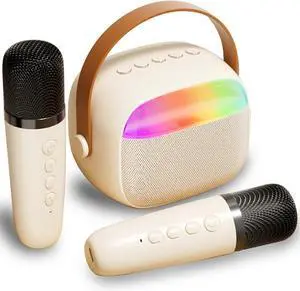 Ecocleanpath Mini Karaoke Machine with 2 Wireless Mics & LED Lights, Bluetooth Speaker for Kids & Adults, Home Party Gift