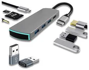 Ecocleanpath Gray 8-in-1 USB C Hub with HDMI 4K, 100W PD Charging, 3 USB 3.0 Ports & Card Reader