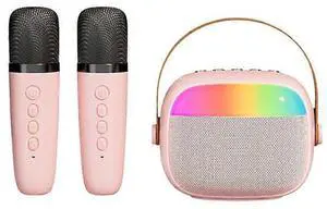 Ecocleanpath Mini Karaoke Machine with 2 Wireless Mics, Bluetooth Speaker & LED Lights for Kids & Adults