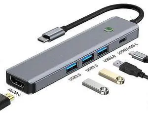 Ecocleanpath 6-in-1 USB C Hub with Screen-Off Privacy Button, 4K HDMI, 100W PD, 3x USB 3.0 for Laptop