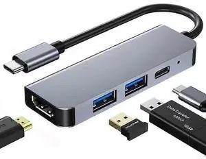 Ecocleanpath Gray 4-in-1 USB C Hub with 4K HDMI, PD 87W Fast Charge, OTG & USB 3.0 for Office/Travel