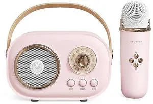 Ecocleanpath Pink Mini Karaoke Machine with Microphone, Portable Bluetooth Speaker for Kids & Adults Party Fun
