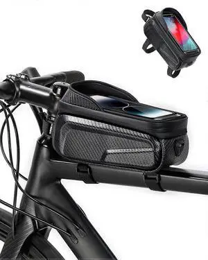 Ecocleanpath EVA Hard Shell Bike Frame Bag, Waterproof Phone Holder up to 6.8", Reflective Safety Straps