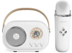 Ecocleanpath White Mini Karaoke Machine with Wireless Mic | Portable Bluetooth Speaker for Kids & Adults | Party Gift