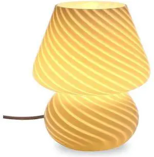 Ecocleanpath Vintage Murano Glass Mushroom Lamp - Yellow Swirl, Hand-Blown Striped Night Light for Bedside Decor