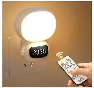 Ecocleanpath Dimmable LED Night Light with Clock & Remote, 3 Colors, Timer, White Plug-in Bedside Lamp Ecocleanpath Dimmable LED Night Light with Clock & Remote, 3 Colors, Timer, White Plug-in Bedside Lamp