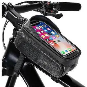 Ecocleanpath Waterproof Bike Phone Bag Holder, 6.5" Touchscreen Compatible, Sturdy EVA Frame Mount (Black)
