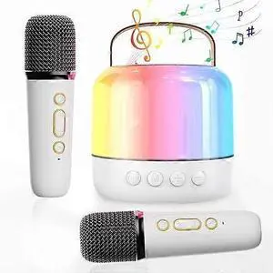 Ecocleanpath Portable Karaoke Machine with 2 Wireless Mics, Bluetooth Speaker & LED Lights - Kids/Adults Party Gift (White)