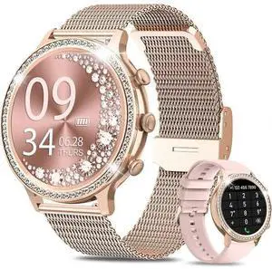 Ecocleanpath Women's Smartwatch 1.32" Touch Screen, AI Voice, Heart Rate & Sleep Monitor, 5ATM Waterproof, Rose Gold