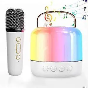 Ecocleanpath Mini Karaoke Machine with Wireless Mic - Portable Bluetooth Speaker for Kids & Adults, 8-10H Play, White