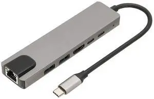 Ecocleanpath 6-in-1 USB-C Hub with 87W PD, 4K HDMI, Ethernet & USB Ports - Gray