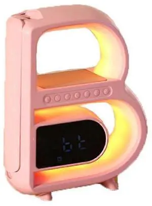 Ecocleanpath Pink Wireless Charging Desk Lamp with Bluetooth Speaker, Clock & Colorful LED Lights
