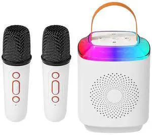 Ecocleanpath Portable Karaoke Machine with 2 Wireless Mics, Bluetooth 5.3 Speaker & LED Lights for Kids & Adults (White)