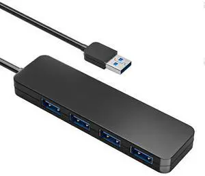 Ecocleanpath 4-Port USB 3.0 Hub with 5Gbps Speed, Multiport Adapter for Laptop/PC, 30cm/120cm Cable (Black)