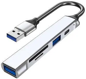 Ecocleanpath 5-in-1 USB C Hub with Card Reader, USB 3.0/2.0 Ports for Laptop/Desktop - White