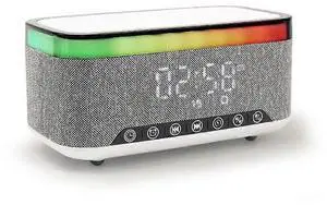 Ecocleanpath Gray Wireless Charging Lamp with RGB Night Light, Bluetooth Speaker & Digital Alarm Clock, 15W Fast Charging Ecocleanpath Gray Wireless Charging Lamp with RGB Night Light, Bluetooth Speaker & Digital Alarm Clock, 15W Fast Charging