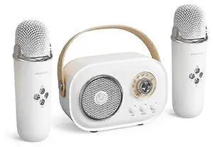Ecocleanpath White Retro Kids Karaoke Machine with 2 Wireless Mics | Portable Bluetooth Speaker & Gift Toy