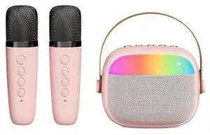 Ecocleanpath Pink Mini Karaoke Machine with 2 Wireless Mics & LED Lights | Bluetooth Speaker for Kids & Adults