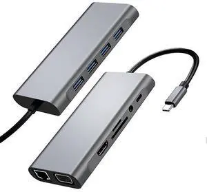 Ecocleanpath 11-in-1 USB-C Laptop Docking Station: 4K HDMI, PD Fast Charging, Ethernet Hub for Travel