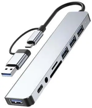 Ecocleanpath Gray USB-C Hub with 2.0/3.0 Ports - Heat-Reduced Fast Data Transfer Adapter for Laptop