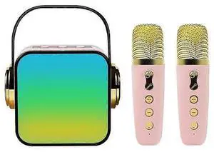 Ecocleanpath Pink Kids Mini Karaoke Machine with 2 Wireless Mics, Portable Bluetooth Speaker Toy for Ages 4-12