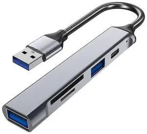 Ecocleanpath 5-in-1 USB C Hub with Card Reader, USB 3.0/2.0 Ports for Laptop/Desktop - Gray