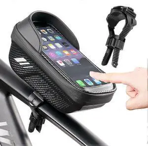 Ecocleanpath Hard Bike Frame Bag with Touch Screen Phone Holder - IPX3 Waterproof MTB Cycling Pouch (Black)