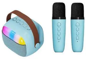 Ecocleanpath Portable Karaoke Machine with 2 Wireless Mics & LED Lights | Bluetooth Speaker for Kids & Adults (Blue)
