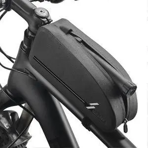 Ecocleanpath Waterproof Bike Top Tube Bag, Front Frame Phone Mount Pouch for Mountain & Road Bikes (Black)