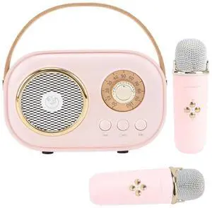 Ecocleanpath Kids Mini Karaoke Machine with 2 Wireless Mics, Portable Bluetooth Speaker, 6 Voice Effects, Pink Retro Toy Gift Ecocleanpath Kids Mini Karaoke Machine with 2 Wireless Mics, Portable Bluetooth Speaker, 6 Voice Effects, Pink Retro Toy Gift