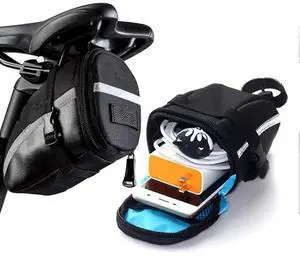 Ecocleanpath Universal Bike Saddle Bag with Reflective Strips - 1.2L Durable Polyester Cycling Storage (Black)