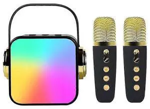 Ecocleanpath Kids Mini Karaoke Machine with 2 Wireless Mics, Bluetooth Speaker, LED Lights & Voice Effects - Black