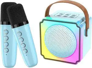Ecocleanpath Kids Karaoke Machine with 2 Wireless Mics, Bluetooth Speaker Toy for Ages 4-12, Portable Blue Singing Set